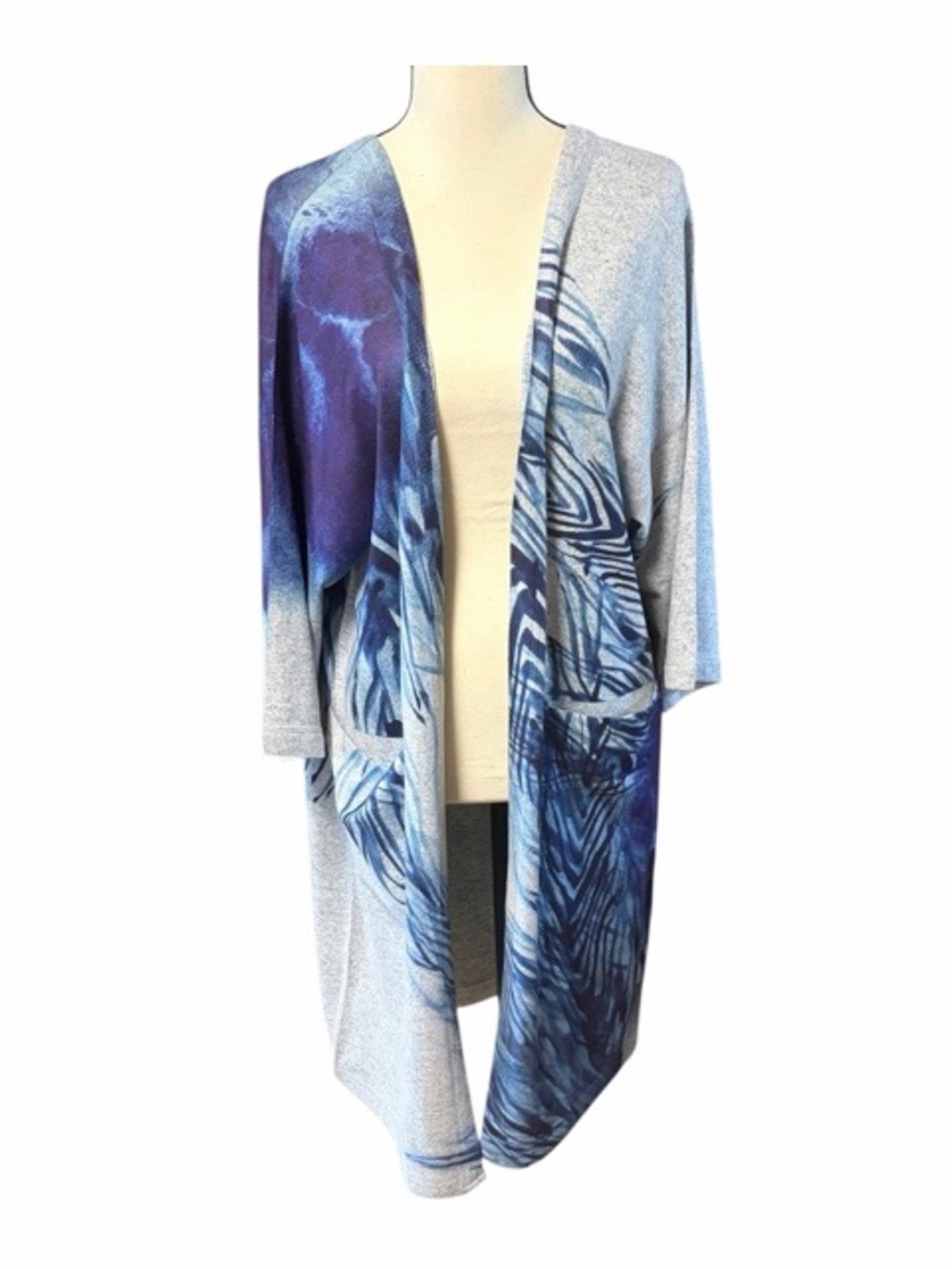 Et Lois Abstract Print Open Front Lightweight Cardigan Duster